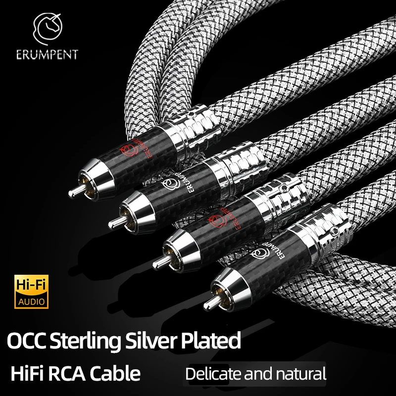 High Quality OCC Silver Plated RCA Audio Cable With Pure Silver Shield Wire for DVD Amplifier HiFi 2RCA to 2RCA Cable