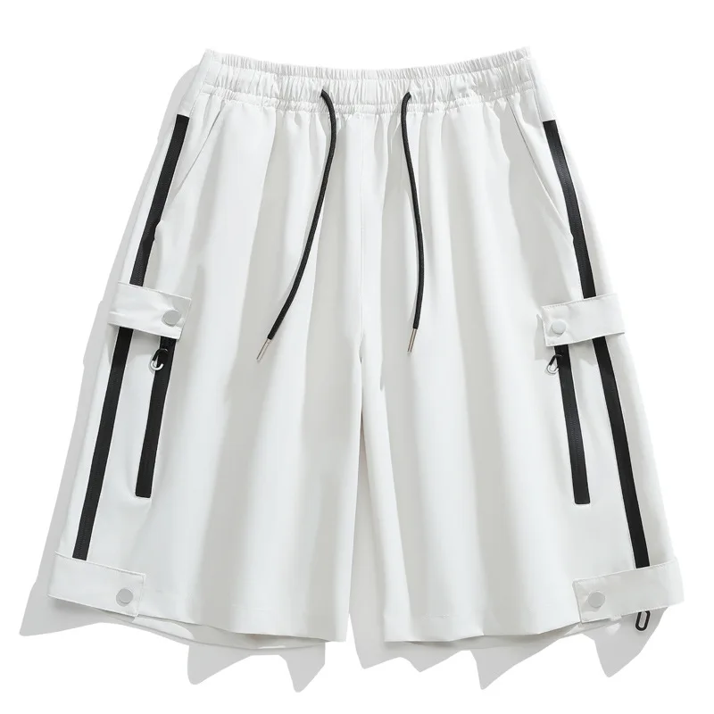 Casual Cargo Shorts Men's Summer Elastic Drawstring Straight Beach Pants Large Knee-Long Quick-Dry Breathable Sports Shorts