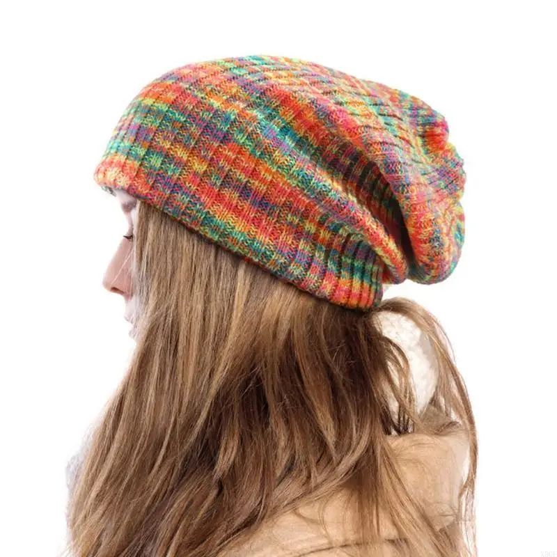 بالإضافة إلى قبعة مخملية محبوكة بألوان مختلطة قبعة صوفية مخططة للرياضة في الهواء الطلق #3