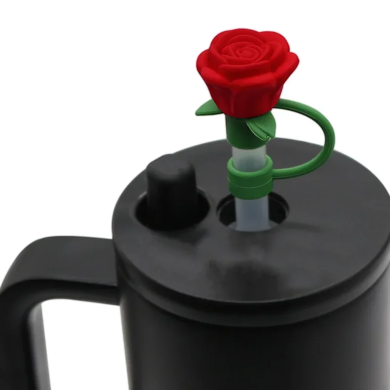 Hot 9-10mm Rose Flower Straw Cover for Stanley Large Silicone Diameter Heat-resistant Dust Proof Straw Plug Cap Cup Accessorie