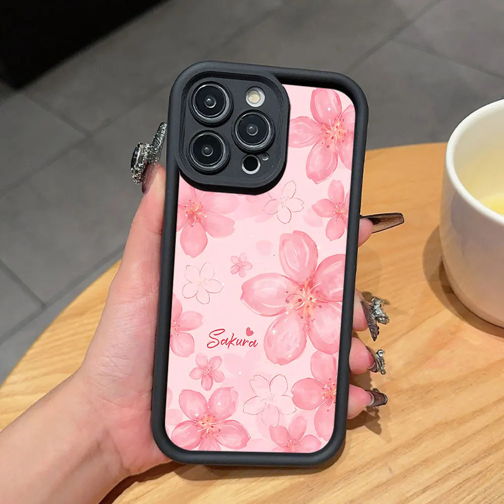 Pink Cherry Blossom Phone Cases For Samsung Galaxy S25 S26 S24 Plus S23 S21 S22 Ultra A34 A36 A55 A16 A35 A54 A56 Lens TPU Cover