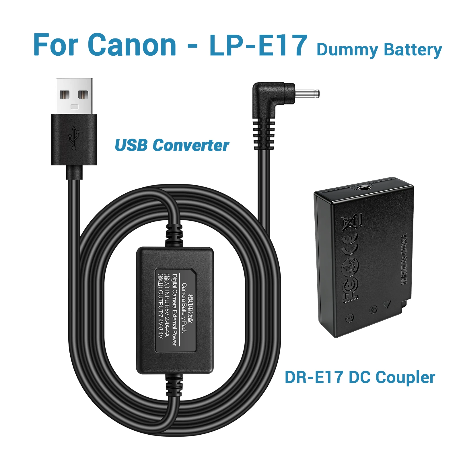 USB Converter+LP-E17 Dummy Battery DR-E17 DC Coupler for Canon M3 M5 M6 R100 R50 R8 RP T6i T6s T7i T8i X8i X9i 250D DSLR Camera