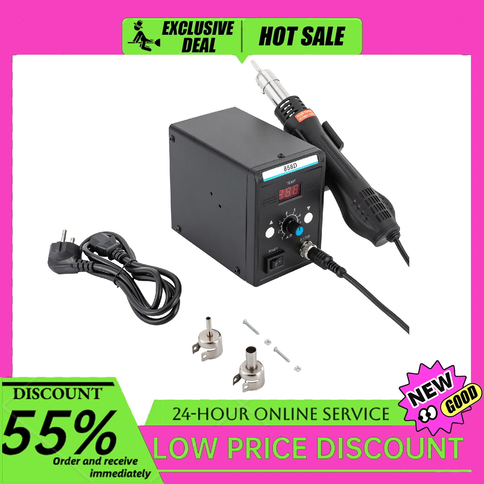 

220V SMD Welding Station for Electronic Product Repair and Desoldering Hot Air Station with LED Display Screen