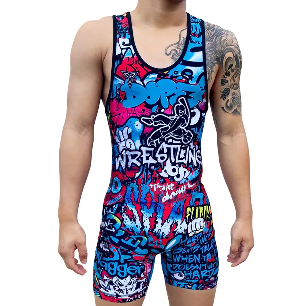 Men\'s full body swimwear fitted swimsuit for Gym bodybuilding and wrestling weightlifting clothing summer running apparel