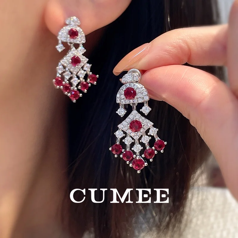 

Серьги Cumee Fine Jewelry Dorp для женщин, серьги с рубиновым драгоценным камнем, созданные в лаборатории, стерлинговое серебро 925 пробы