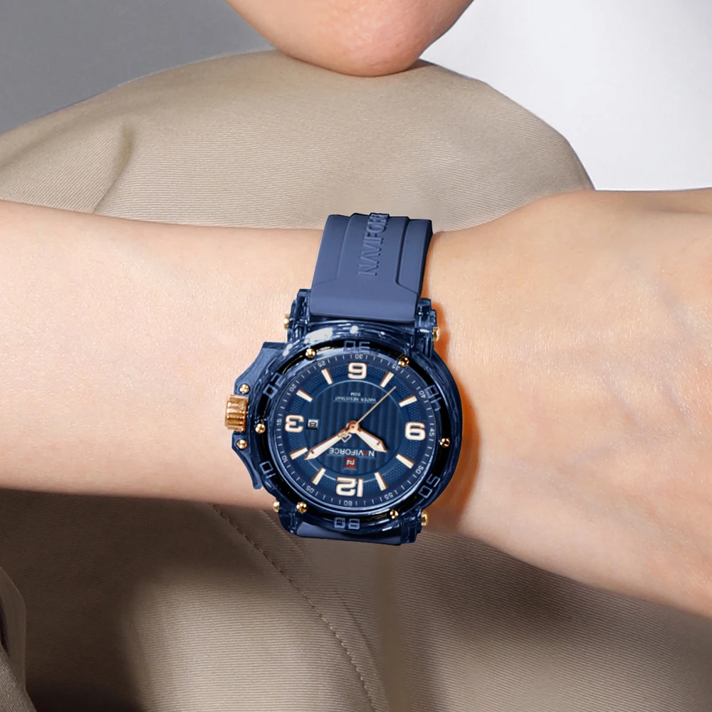 NAVIFORCE NF7125 ساعة نسائية فاخرة كاجوال مقاومة للماء كوارتز ساعات يد مضيئة على الموضة للسيدات