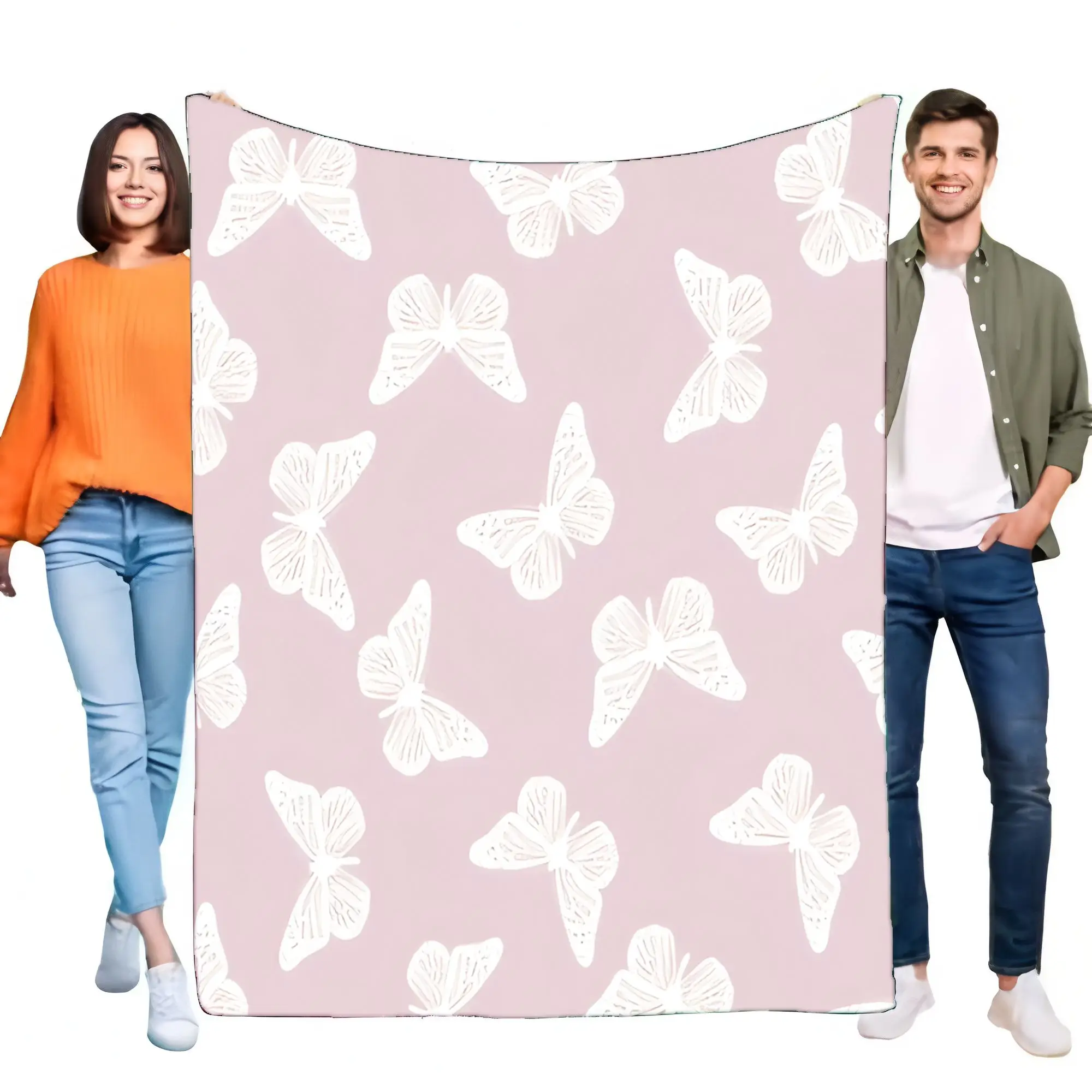 Pink Butterfly Print Soft Blanket Cozy Lightweight Throw Perfect for Bed Sofa Home Decor Gift Idea