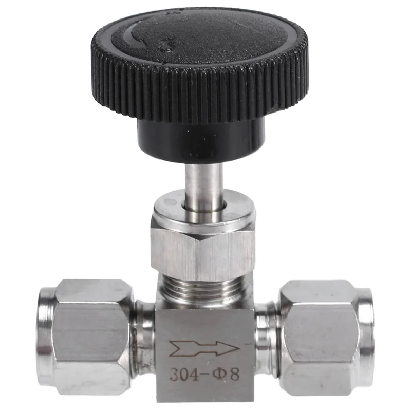 Adjustable Needle Valve O.D 8mm Tube Stainless Steel 304 High Pressure Acid Proof Straight Card Set Crane