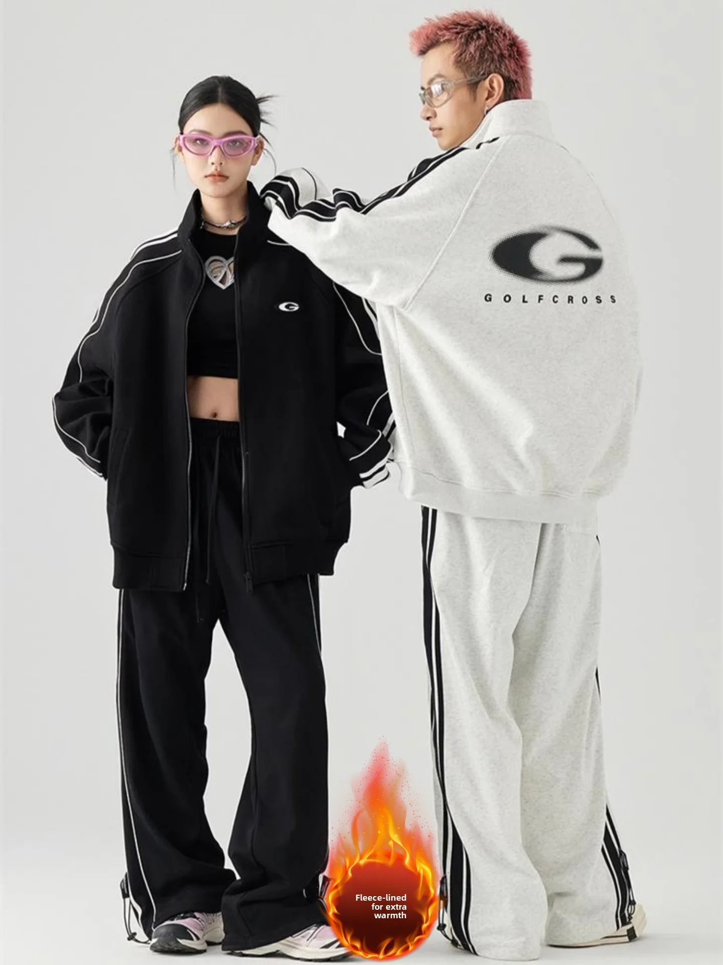 

Модный повседневный комплект свитера и брюками с воротником-молнией для пар, осенняя коллекция, простая молодежная одежда американского бренда Long Sve