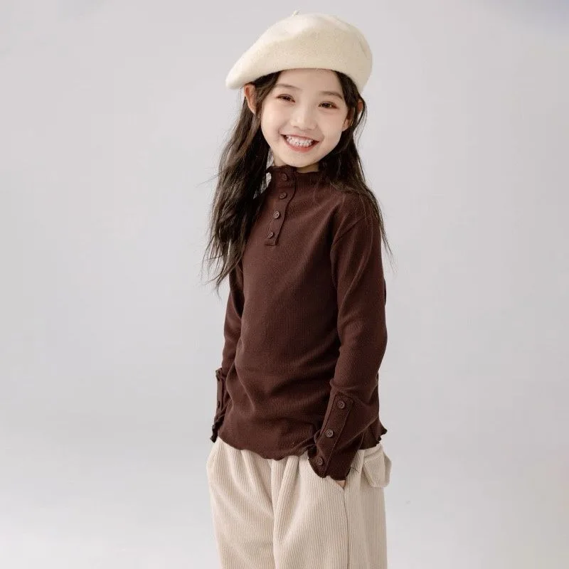 2026 Autumn winter Girls Long T-Shirt stand collar Bottom Teenager Kids Solid Warm Cloth T Shirt Tops 14 15 16 17 18 Years