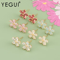 YEGUI MA62,jewelry accessories,nickel free,18k gold plated,copper,zircons,petal shape,charm,jewelry making,diy earrings,6pcs/lot