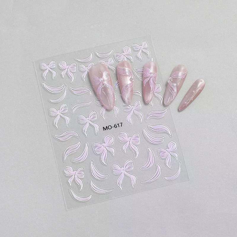 Autocollants pour ongles avec nœud en ruban blanc, 1 feuille, finition auto-adhésive, décalcomanies pour bricolage, manucure, décor à la mode