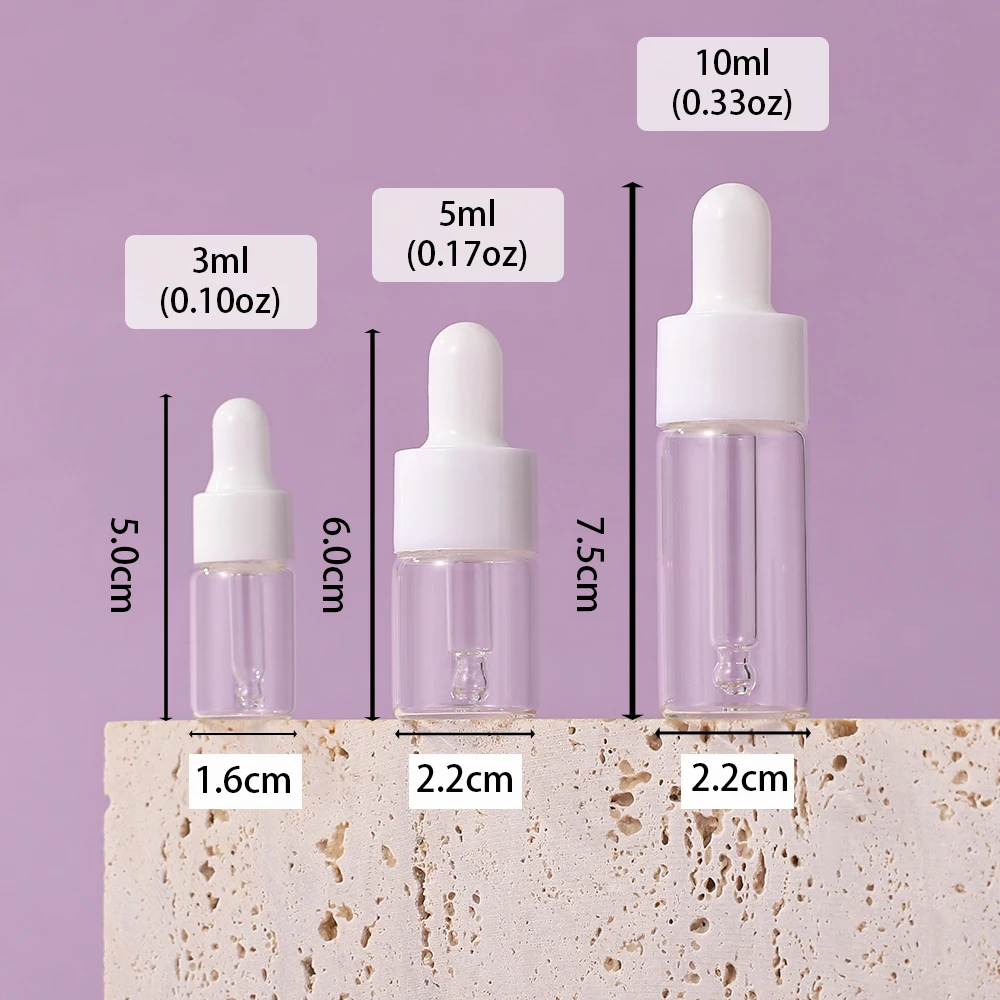 5 قطعة 3/5/10 مللي زجاجات قطارة عينة واضحة ، زجاج فارغ بغطاء أبيض ، زجاج صغير سائل عطر زيت أساسي للسفر #6