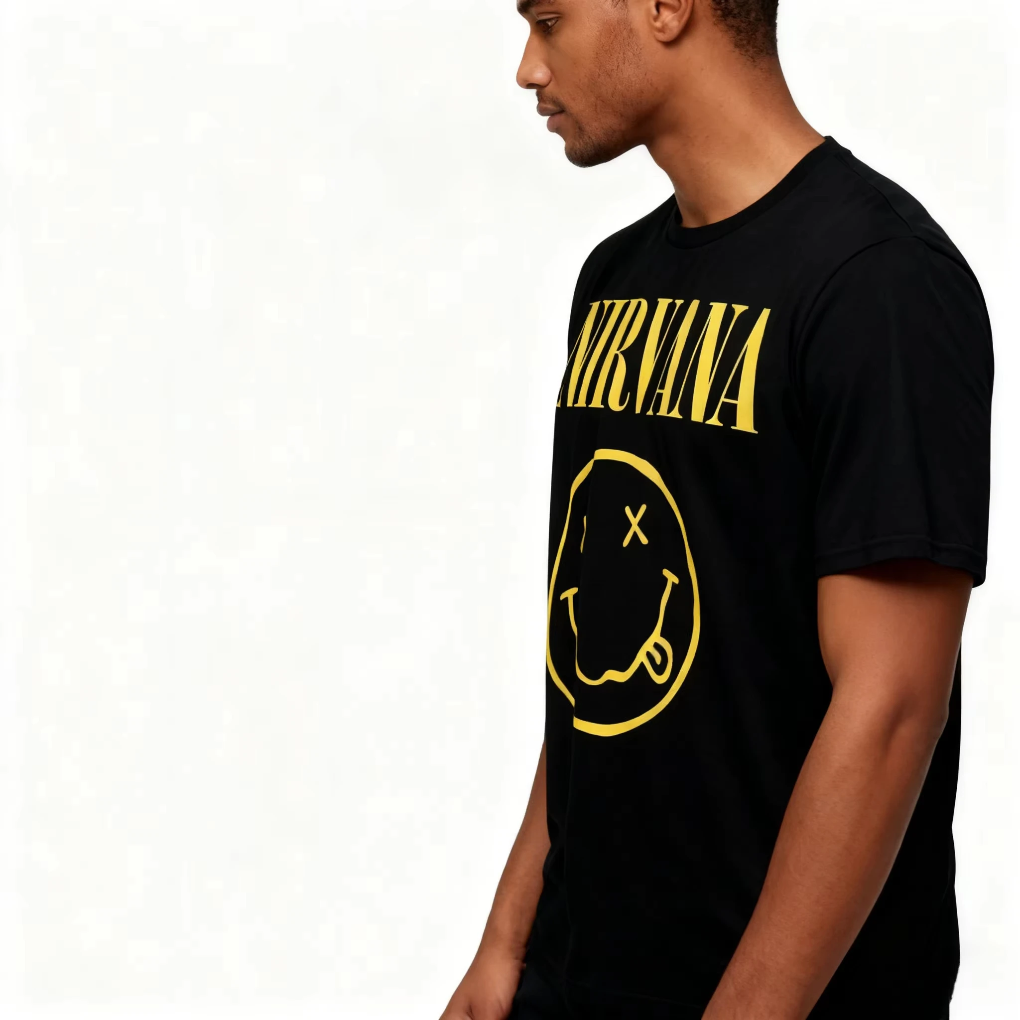 Vintage Rock Smiley Face T‑Shirt X‑Eye Smile Yellow Graphic Unisex Oversized Punk Black Tee