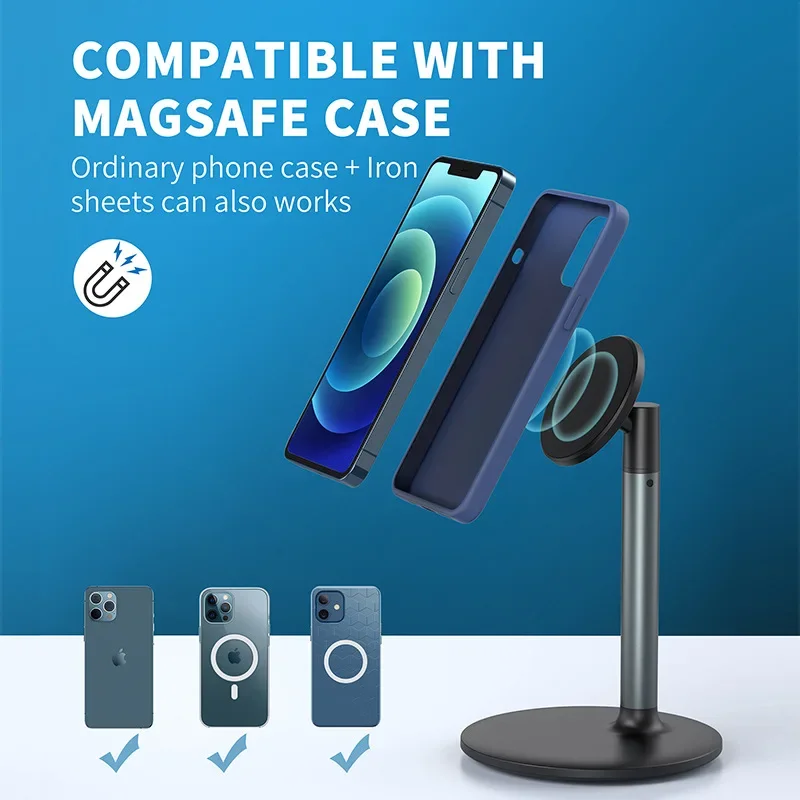 

Magnetic Phone Stand Holder Height Adjustable Portable 360°Rotating for iPhone 16 Pro Max Plus 15/14/13/12 Desk&Video Recording