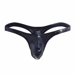 Mens Leather Underwear Plug Pouch Sexy Thong Swimsuit Bikini Brazilian G String Micro Gaywear Jock Low Rise Male Panties Bulge