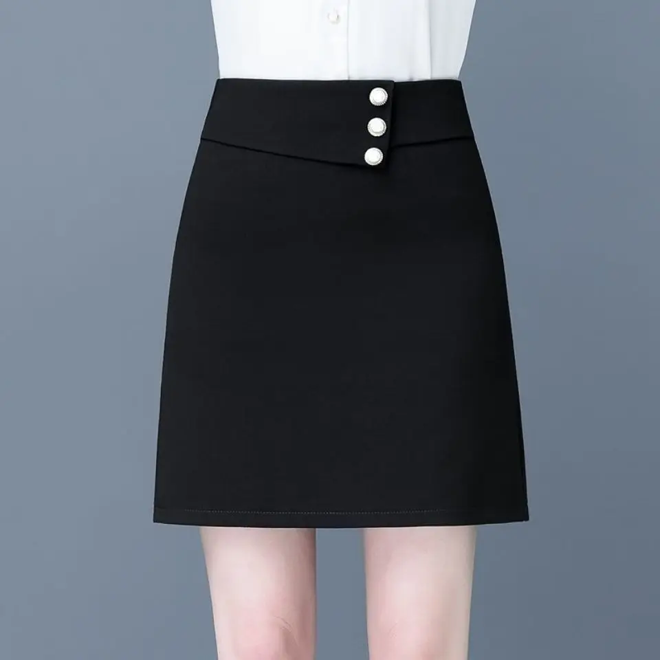 

2023 New Fashion Buttons Solid Color High Waist Mini Dress Summer All-match Irregular A-line Skirt Women Clothing Formal Dresses