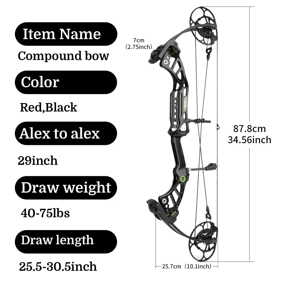 Compound Bow with Arrow Set 40-75lbs Axle-axle 29'' CNC machining Archery 350FPS Draw Length 25.5-30.5inch Shooting Hunting