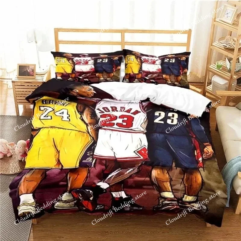 

Basketball Star Bedding Set with zipper, Polyester 3D Digital Print Boys Girls Double Queen Comforter Cover set And Pillowcase