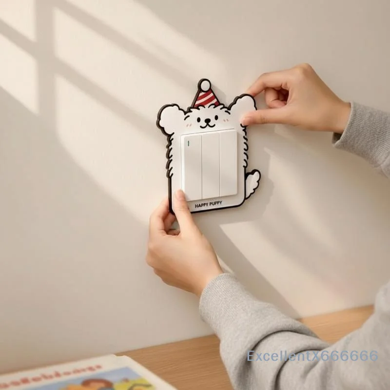 Cute Cartoon Puppy Light Switch Cover Self Adhesive Back Perfect For Bedroom Living Room Wall Decoration