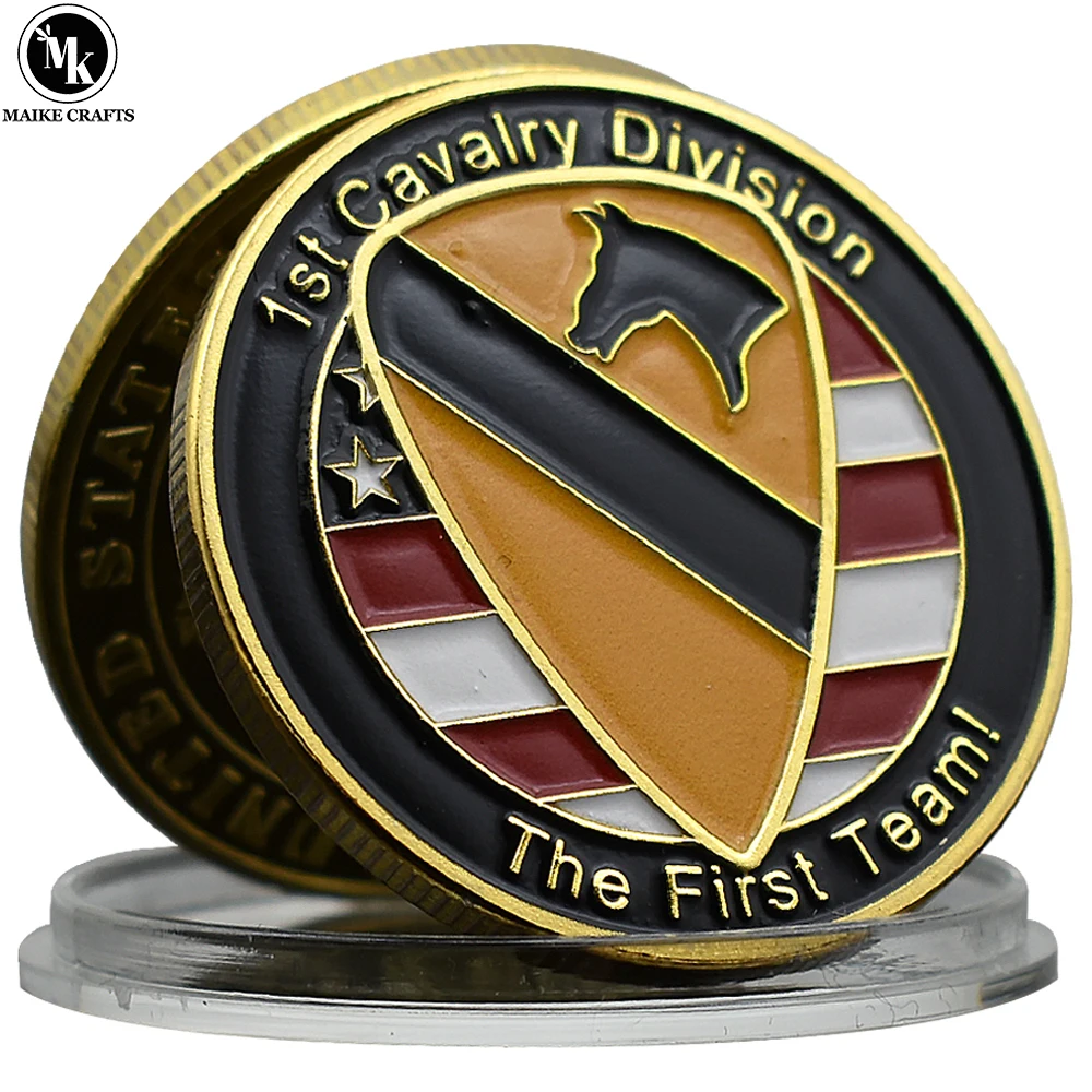 US Army 1st Cavalry Division Commemorative Coin The First Team Gold Plated Metal Challenge Coin Collection Gift