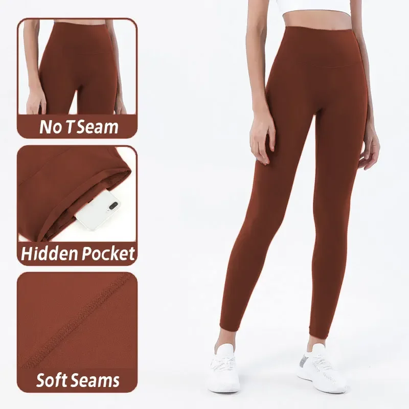 Stown Brown Yoga Leggings for Fitness Legging Sport Femme Pants with Pocket Female High Waist Leggins Push Up Gym Tights Women