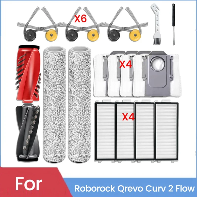 Robot Vacuum Accessories Main Roller Side Brush HEPA Filter Mop Cloth for Qrevo Curv 2