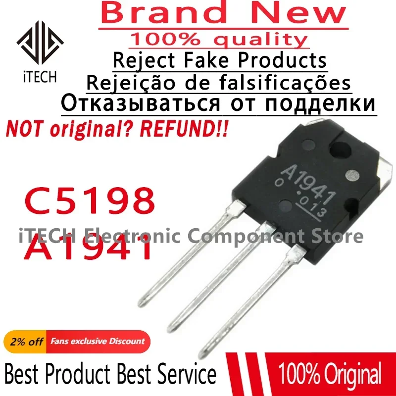 (10-20)pairs/lot Original C5198 A1941 2SC5198 2SA1941 TO-3P Audio Power Amplifier Transistor 100% New and Genuine