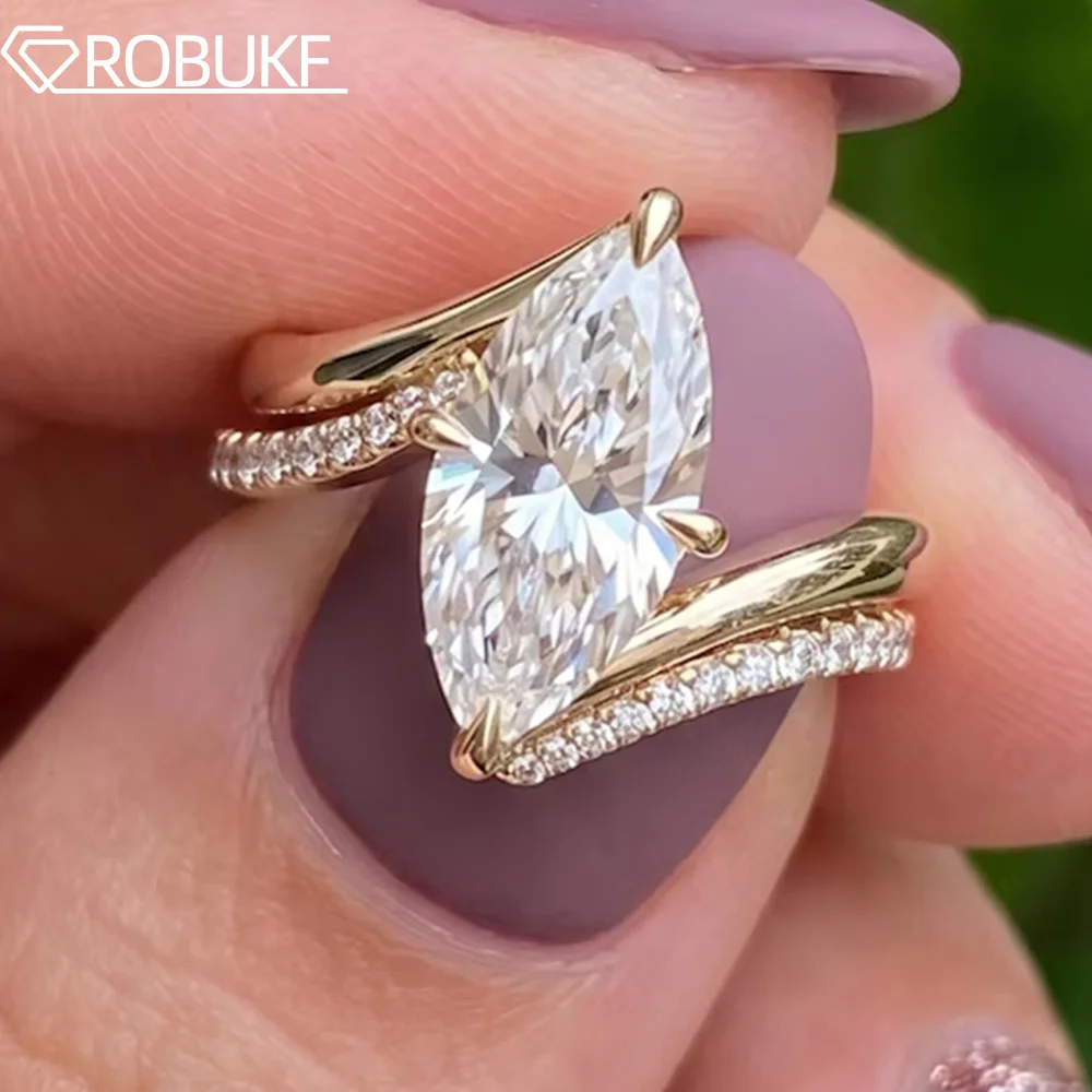 3Carat Marquise Cut Solitaire Moissanite Diamond Engagement Ring Set for Women S925 Silver Vintage Matching Wedding Band Jewelry
