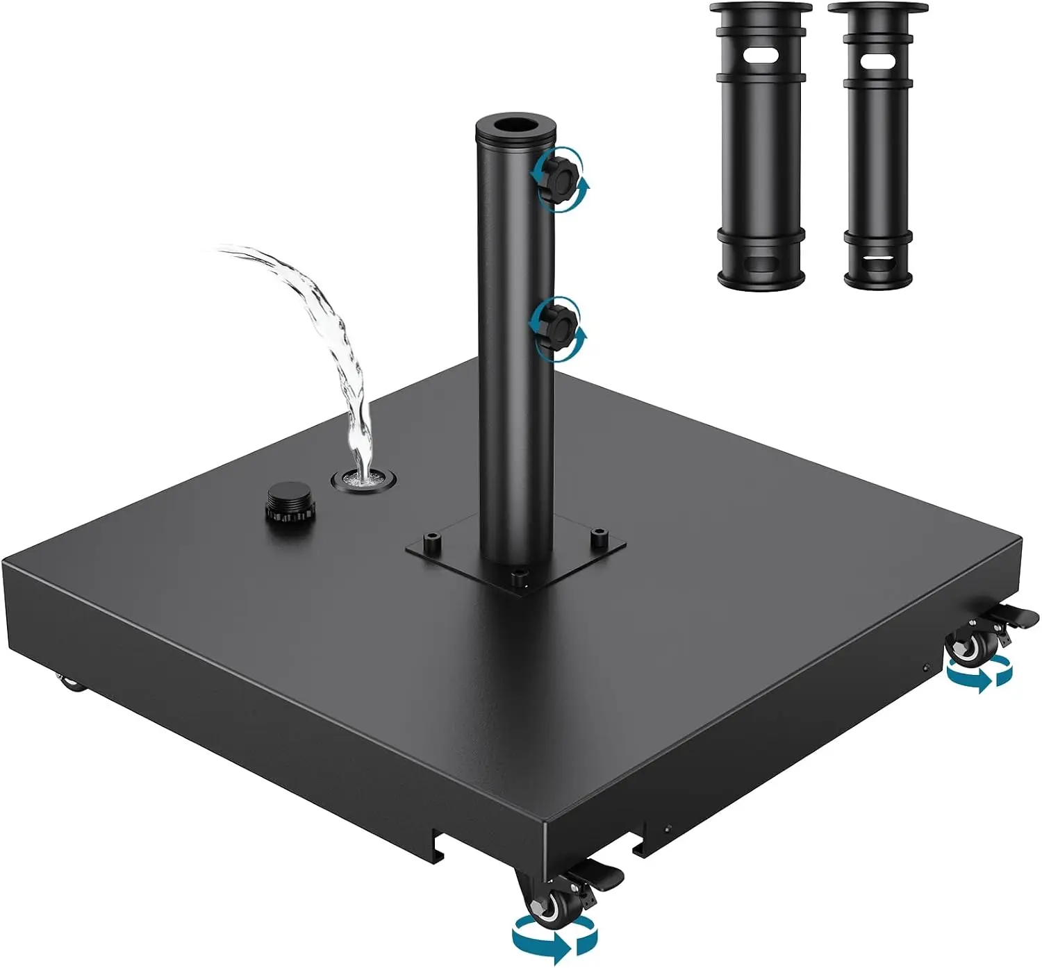 Metal Umbrella Base, 21 inch Heavy Duty Umbrella Stand with 4 Wheels | 140 lbs Max Capacity Fillable Base, 2 Locks & 2 Knobs, Rust-Resistant & Windproof Design for Outdoor, Patio, Poolside