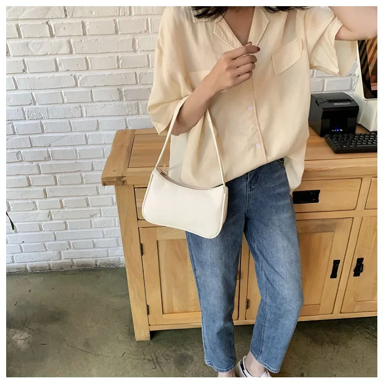 حقائب كتف نسائية جديدة ريترو بولي Leather جلد عادية بلون صغير مقبض علوي حقائب يد السيدات موضة حقيبة كتف تحت الإبط
