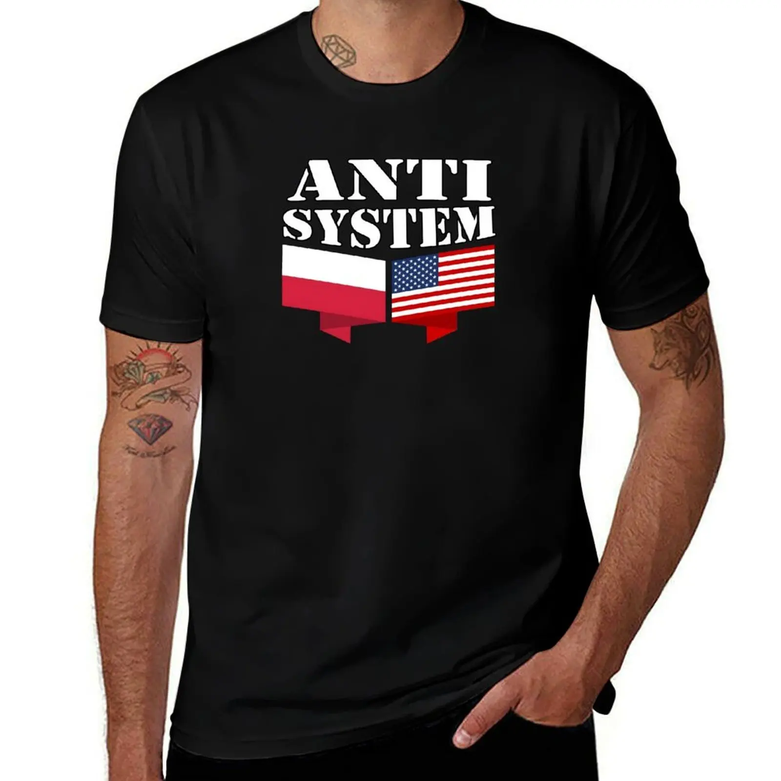 

Anti-System Polish American flags T-Shirt sports fans custom t shirt graphic tee shirt mens fashion