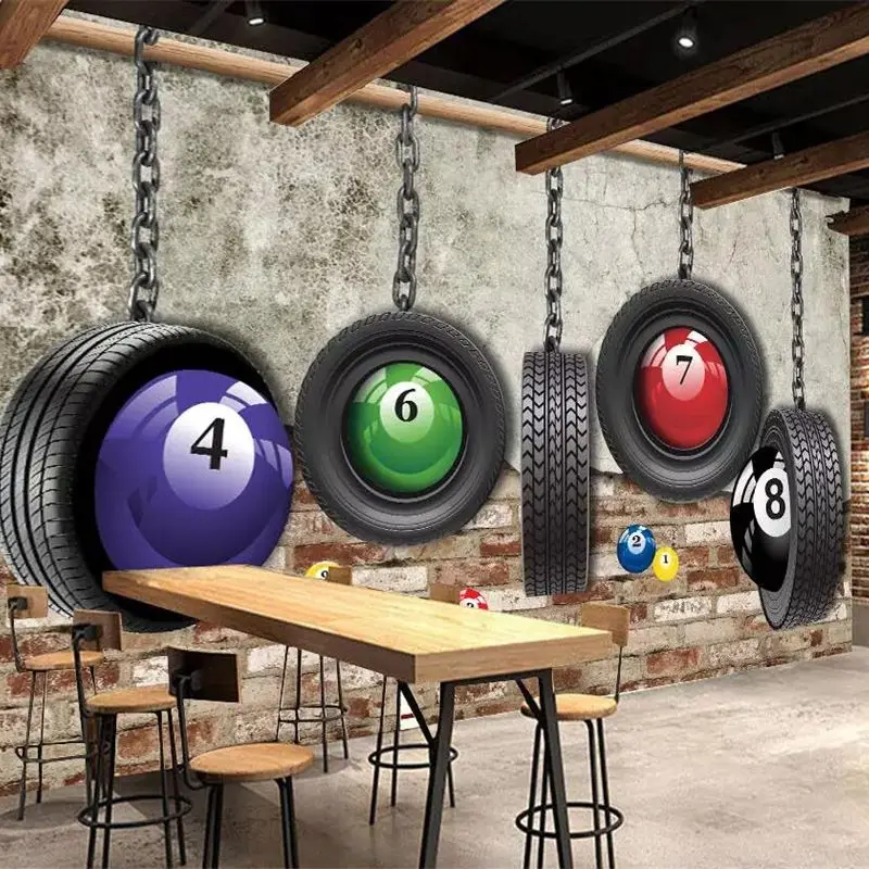 

Beibehang Custom Wallpaper papel de parede 3d Photo Mural Painting Retro Style Tire Billiards Room Tooling Background wall paper