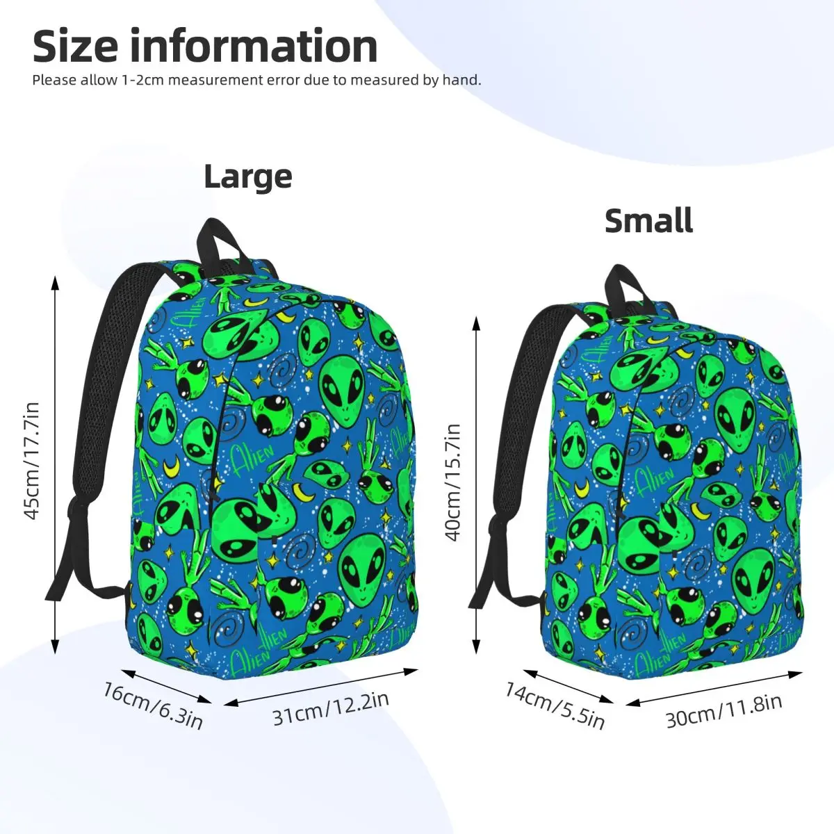 Bright Seamless Alien Backpack Elementary High College School Student Bookbag Teens Daypack Sports