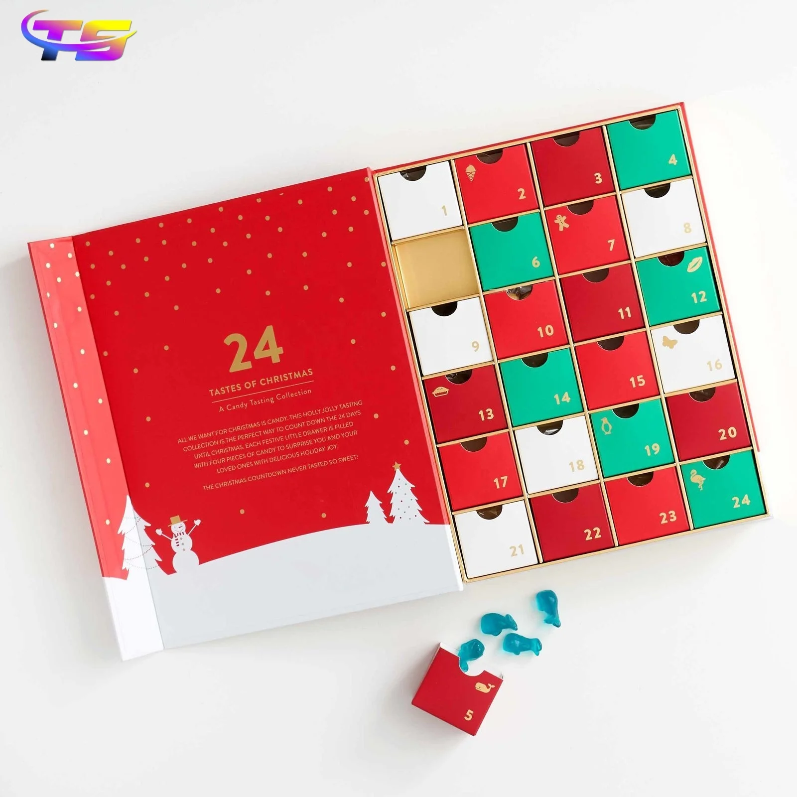 

customized. custom. Low Moq Printed Emty Packiging Custom Perforated Calendar Cardboard Blank Box Advent Calender Box With 24 Pe