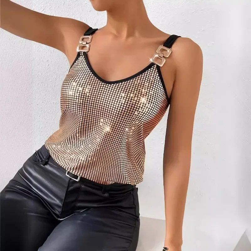 

2025 New Arrival Shiny Sequin Chain Strap Camisole Women's Top For Summer