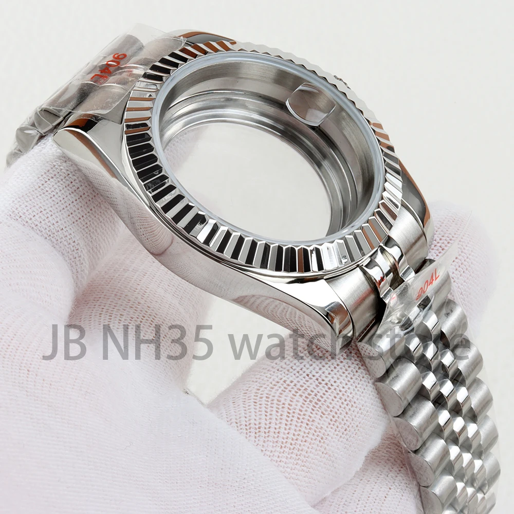 NH35 36/39mm Cassa per orologio Argento Bracciale giubileo in acciaio inossidabile di alta qualità per Seiko Nh35 Nh36 Movimento Datejust Case