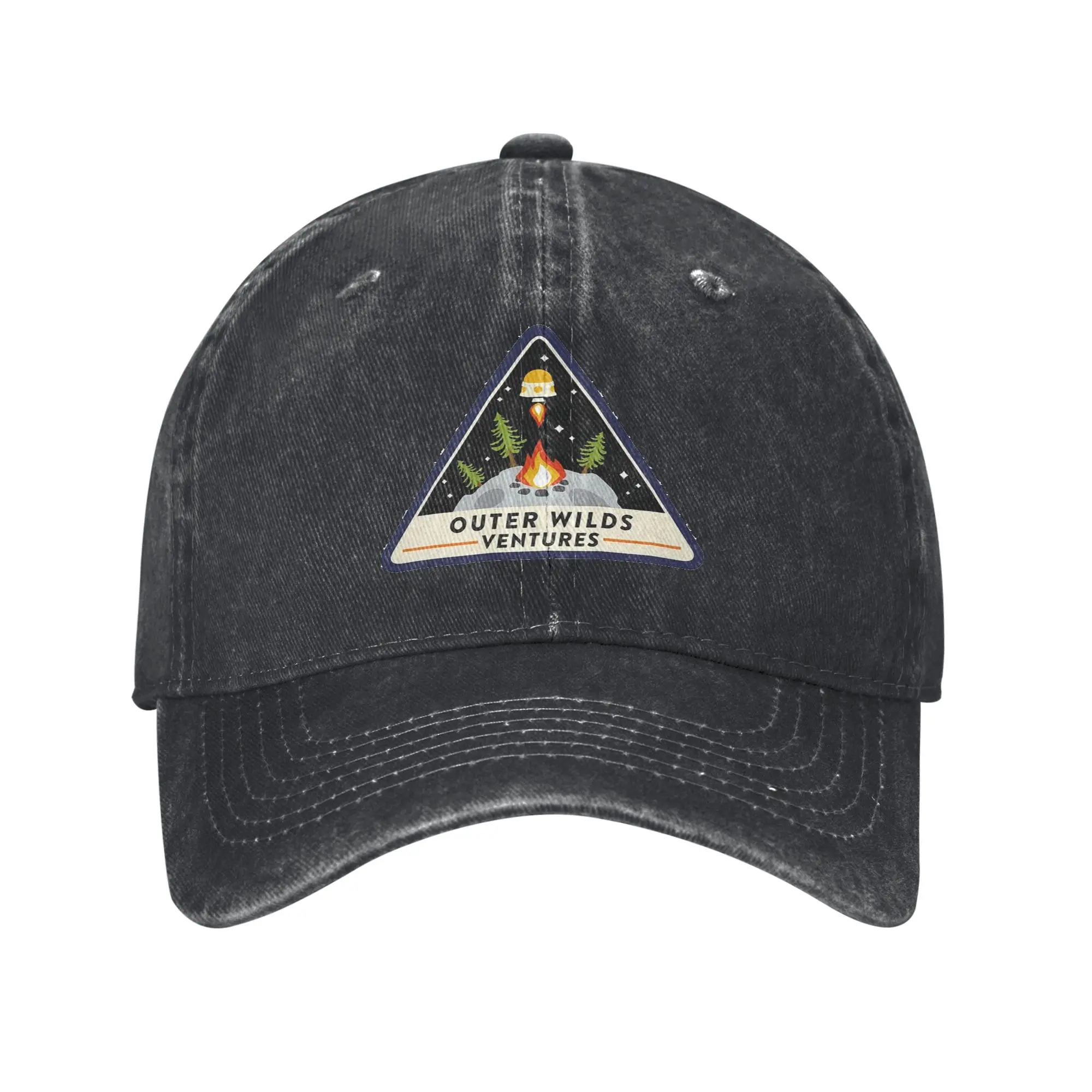 Outer Wilds Ventures Gorra de Tela Vaquera con Parche, Gorras de Béisbol Informales, Sombrero Ajustable, Gorras de Béisbol Unisex