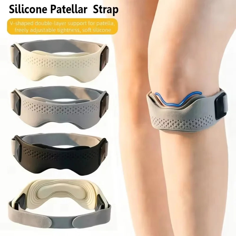 2Pcs Silicone Patellar Tendon Support Strap Adjustable Knee Support Pads for Men Women Sports, Running, Tennis, Jumpers Knee