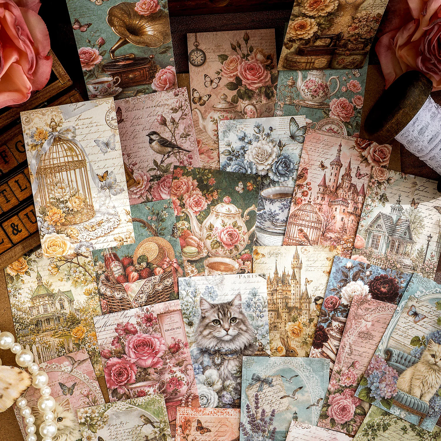 50pcs Vintage Flower Paper Pad Non Adhesive Note Journal Material Memo Sheets for DIY Scrapbook Crafts Gilded City