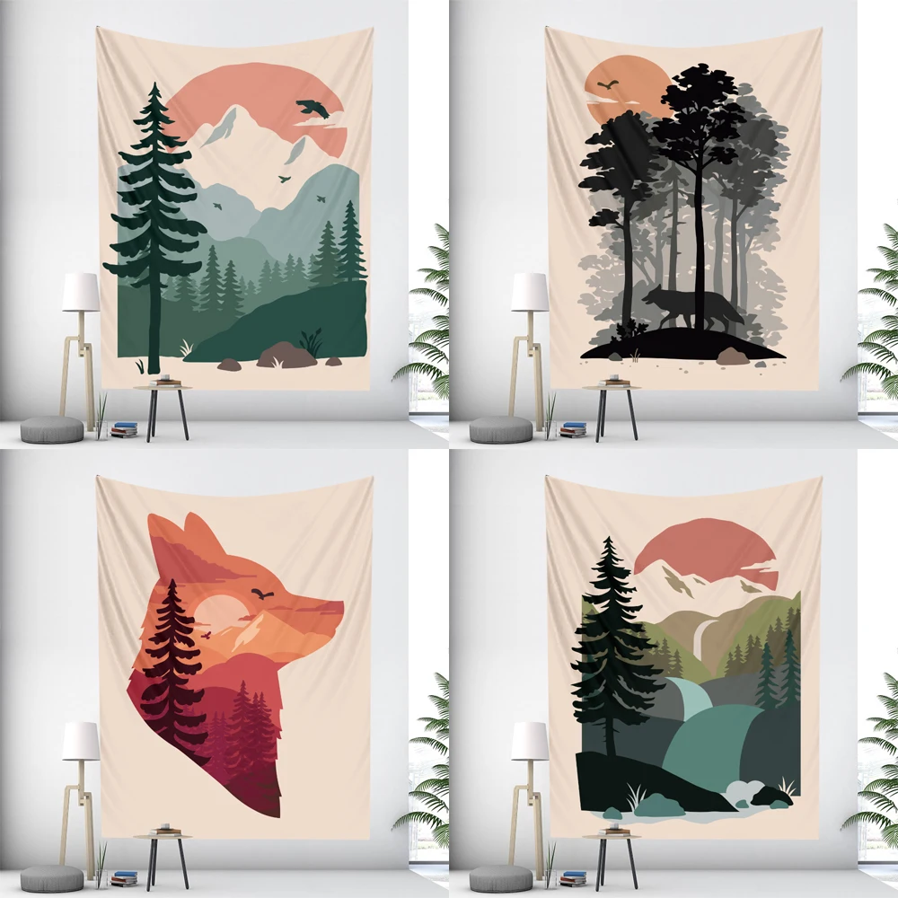 Forest Animal Sunset Home Decoration Art Tapestry Bohemian Wall Hanging Bedroom   