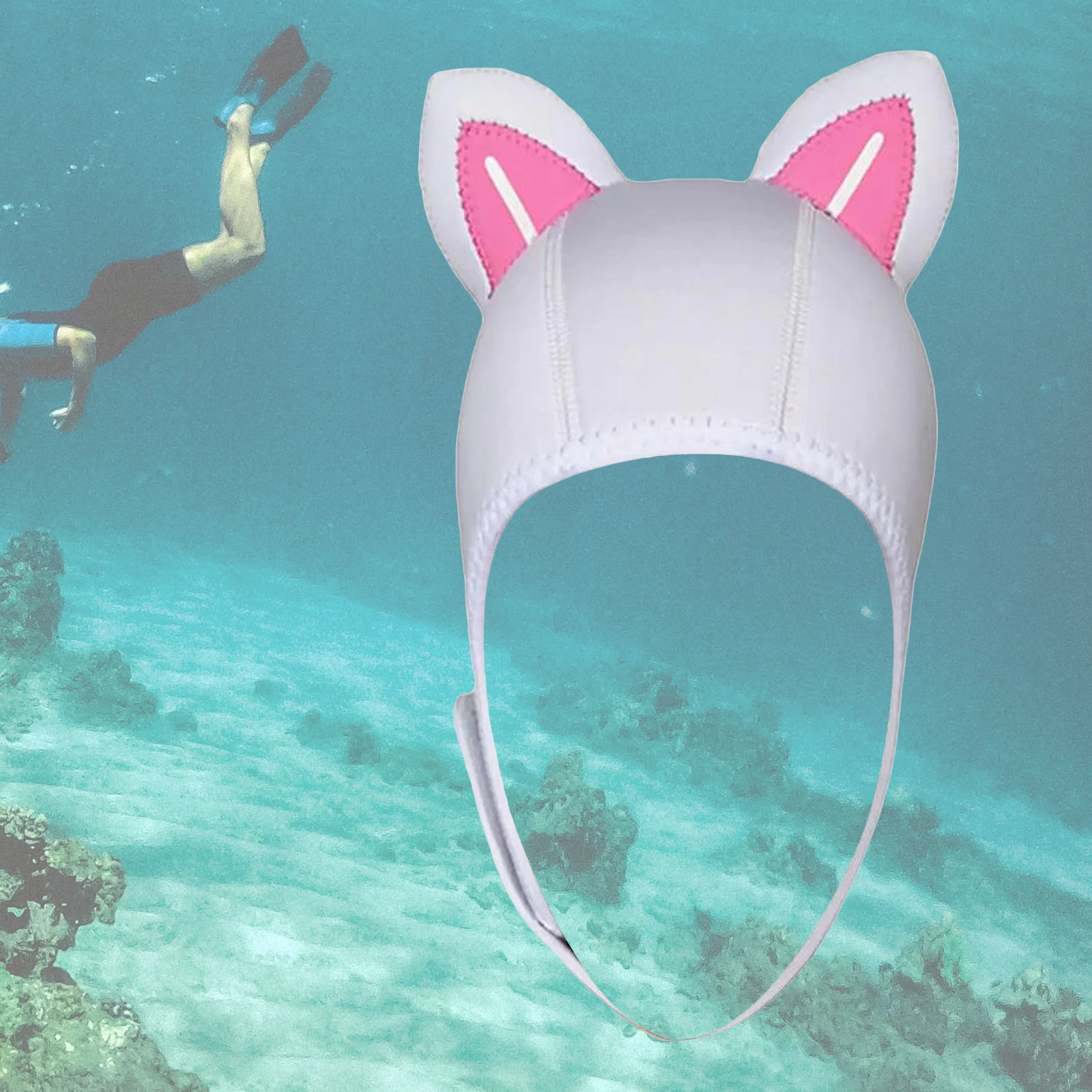 Подводная шапка с кошачьими ушками, неопреновый эластичный тепловой капюшон для дайвинга, подходит для плавания с трубкой, подходит для девочек и женщин, 3 мм, зима