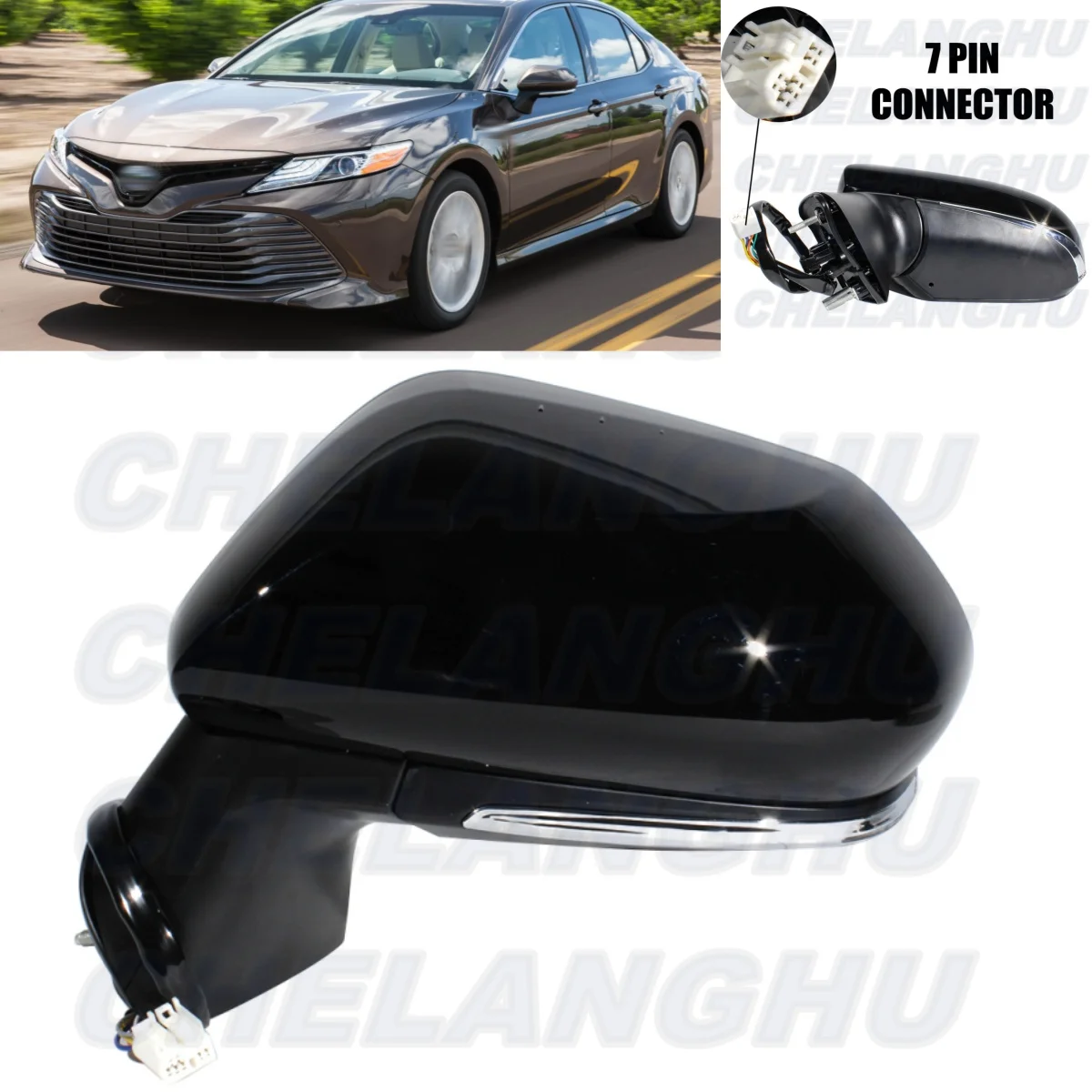 For Toyota Camry 2018 2019 2020 2021 Left Side 7 Pins Black Painted Heated Power Adjust Blind Spot Mirror Assembly