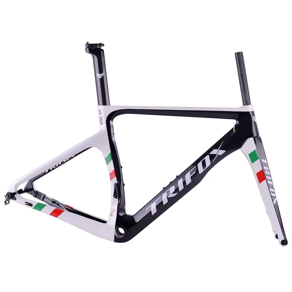 TRIFOX Carbon Road Bike Frameset X10 red white camo Full Carbon Fibre Thru Axle Disc Brake Installabl DI2 Mechanical derailleurs