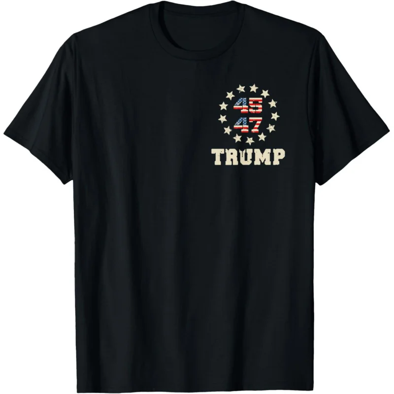 Men's and Women's Sports and Leisure New Fashion 2024 Flag Bring Back to the United States Trump 45 47 Top Gift Black T-shirt