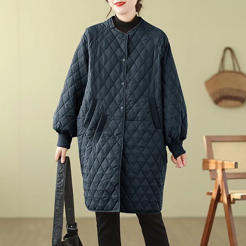 Women Casual Long Padded Jackets New Arrival 2023 Autumn Korean Style Solid Color Loose Female Thick Warm Quilted Coats B3212