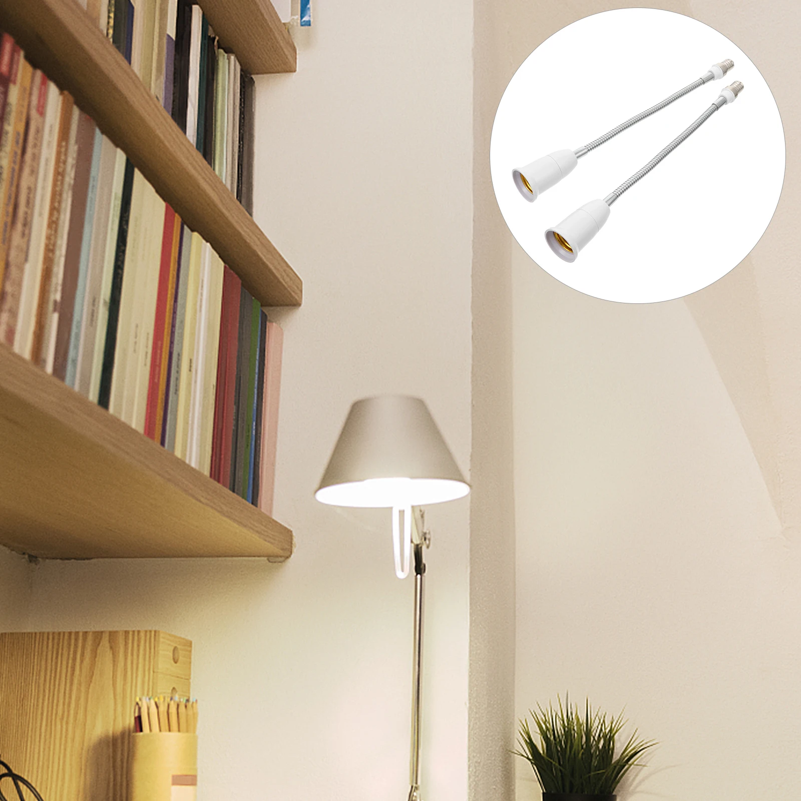 

2 pcs E14 to E27 Lamp Holder 29 5cm Adjustable Bendable Extension Socket Converter Metal Extender Adapter Screw