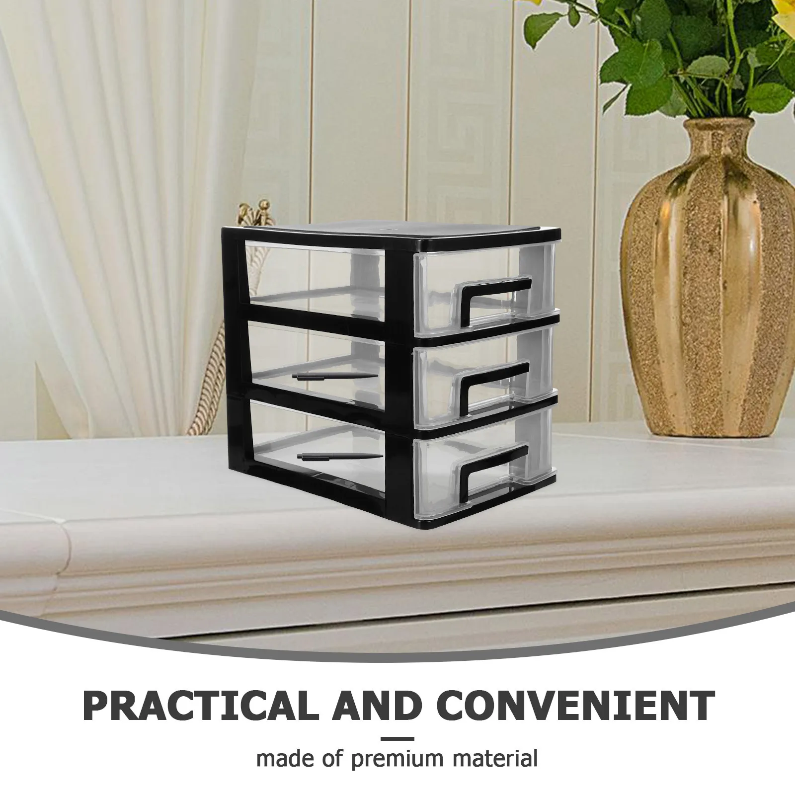 

Three-Layer Plastic Drawer Cabinet Storage Box Black Transparent Portable Multi-Layer Organizer for Neat Room Storage Solution
