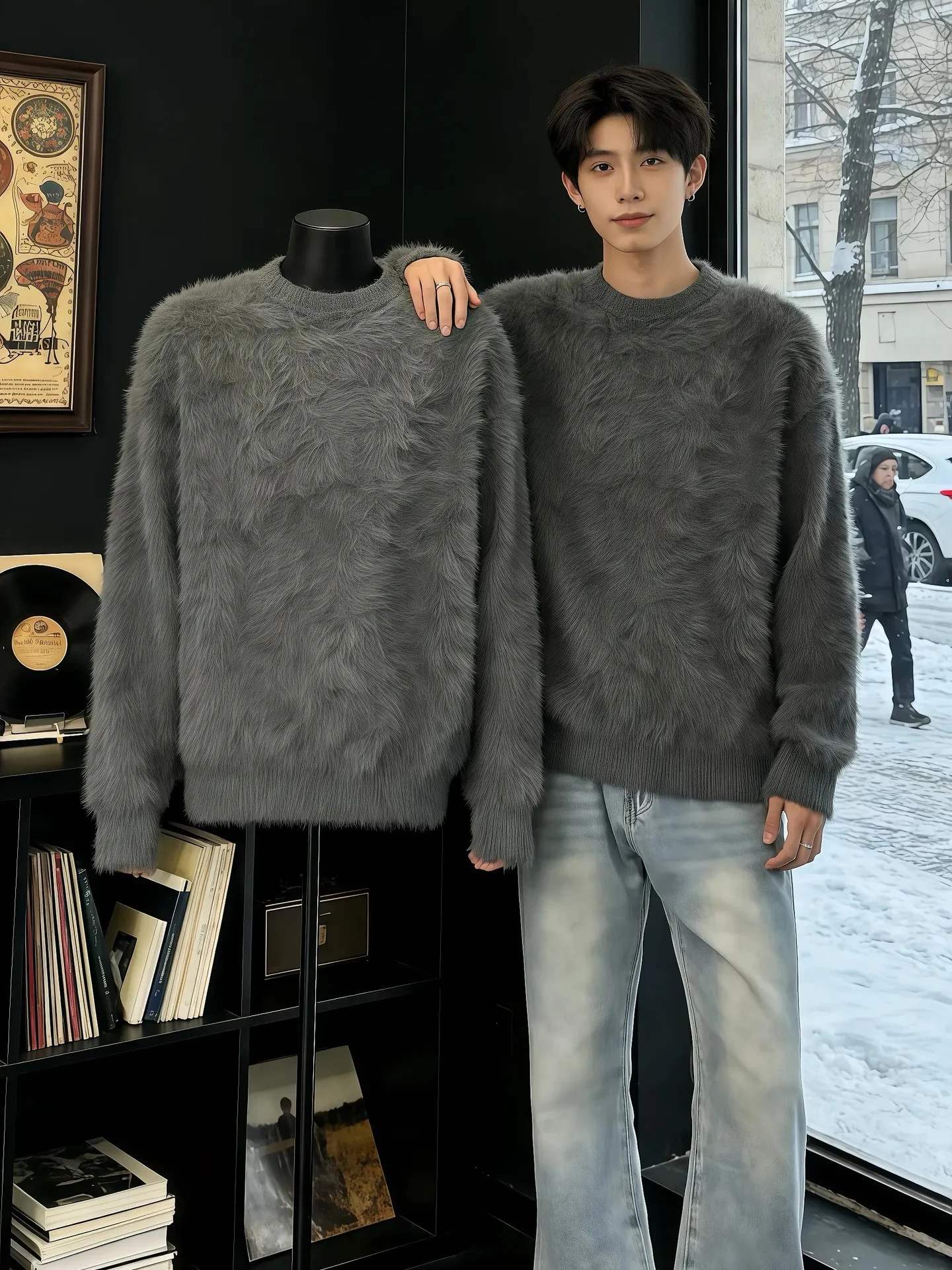 

Мягкий утепленный свитер из кашемира для мужчин: модный, высококачественный, зимний, вязаный, для ношения под одеждой, базовый слой, глубокий V-образный вырез