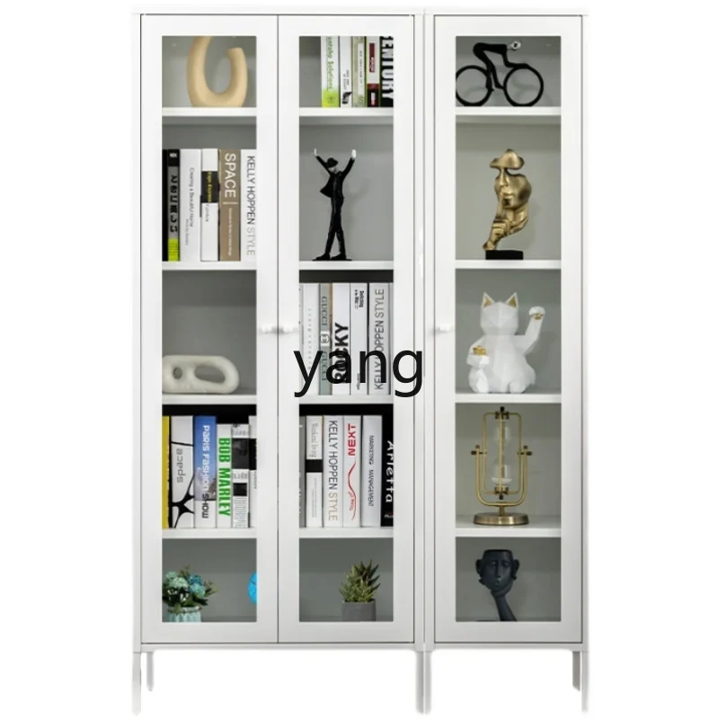 

LTT Nordic Iron Art Bookshelf Glass Door Storage Cabinet Living Room Corner Gap Storage Cabinet